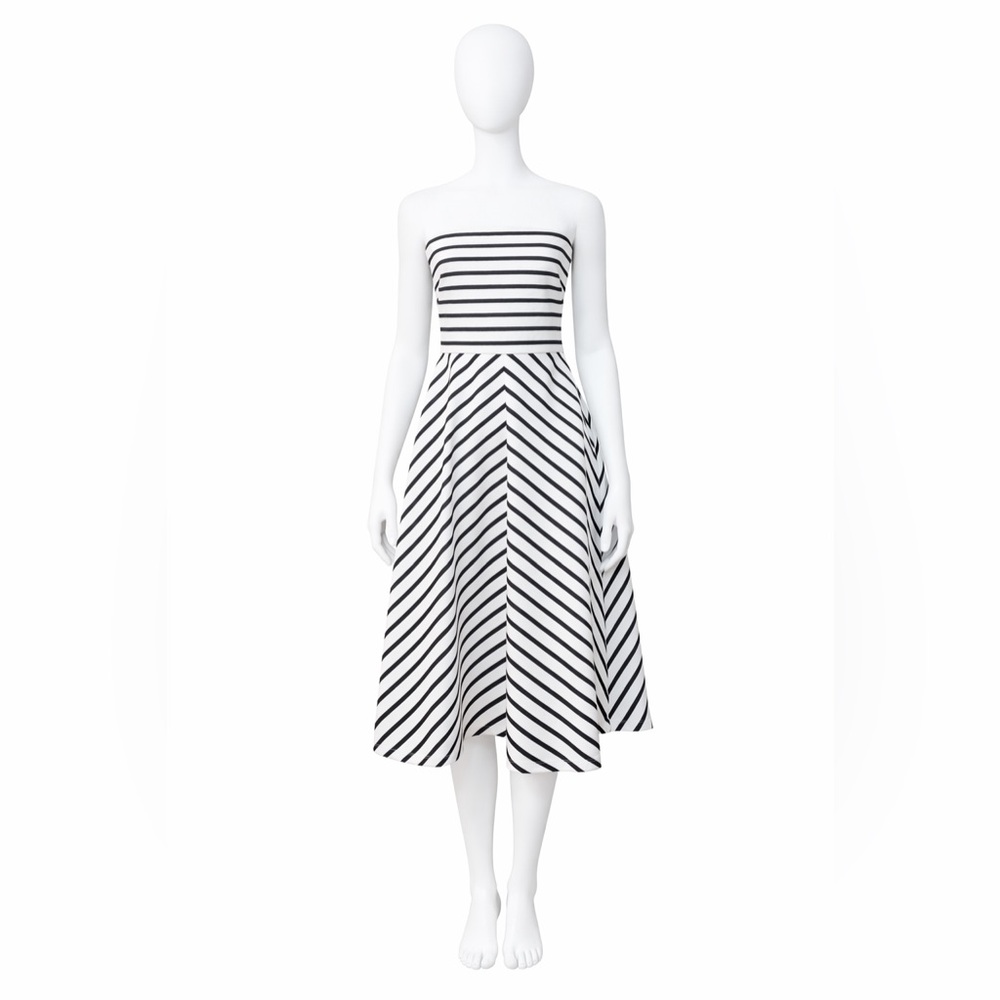 The Limited Nautical Black White Striped Strapless Dress A-Line Size M
